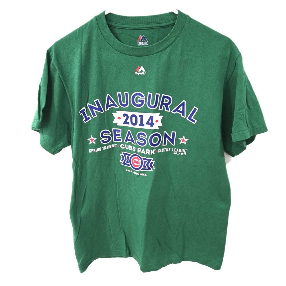 Majestic Sz Medium Green Chicago Cubs Spring Training 2014 Tee Shirt